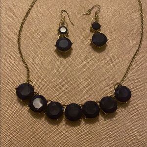 Navy Blue and Gold Tone Necklace with Earrings